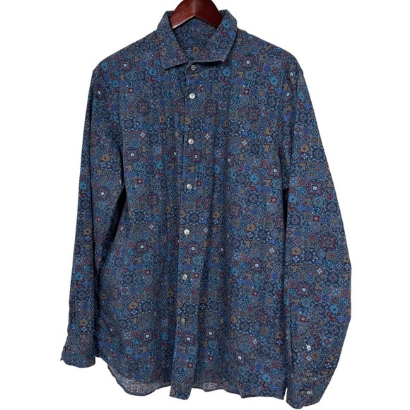 Tasso Elba Other - Tasso Elba Geo Design Shirt Mens XL Blue Long Sleeve Button Up Patterned  Casual
